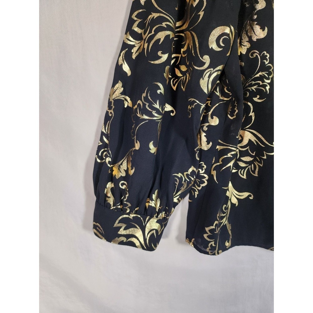 Worthington Woman 1X Black Gold Baroque Blouse Tie Neck Career Top Officecore - Picture 7 of 8